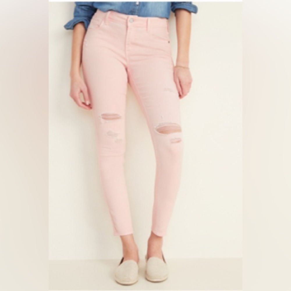 Mid-Rise Distressed Rockstar Pop-Color Super Skinny Jeans for Women